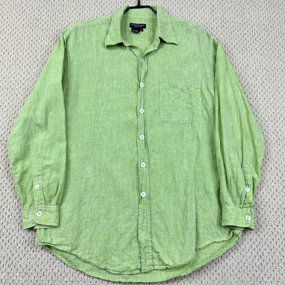 The J Peterman Company Shirt Mens M Green 100% Linen Button Down Long Sleeve
